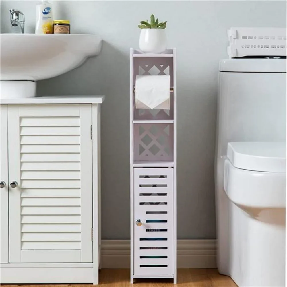 Toilet Paper Holder Stand for Small Bathroom, White